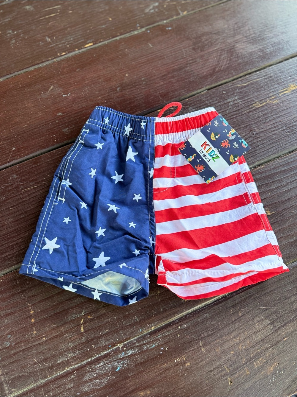 UZZI Boys 2T Swim Trunks Red White Blue American Flag